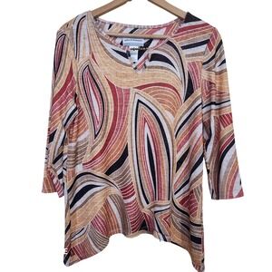 NWT Alfred Dunner Marrakech Top Womens PS Multi Color Abstract 3/4 Sleeve Mod